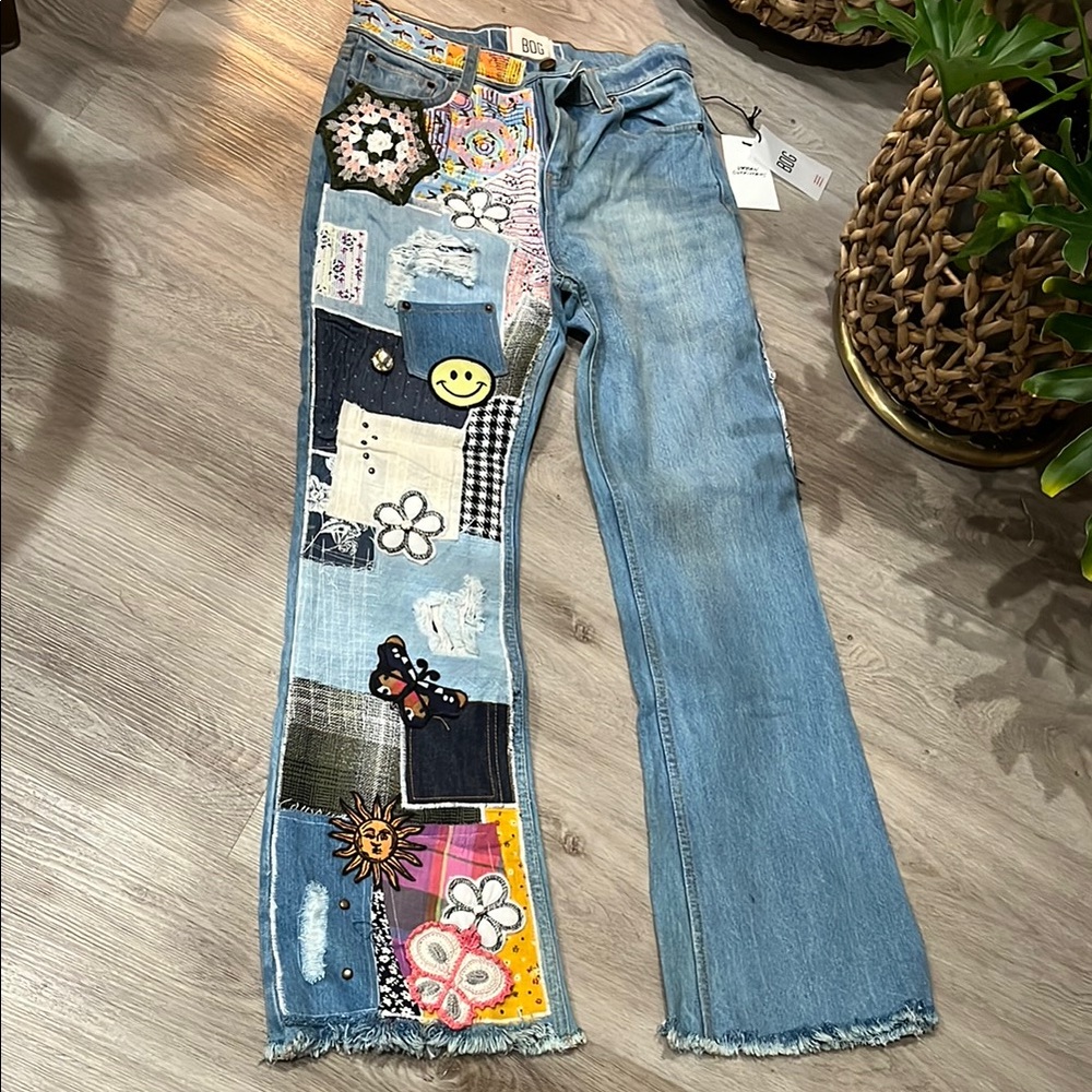 Boyish Blue Flare Patchwork Jeans
